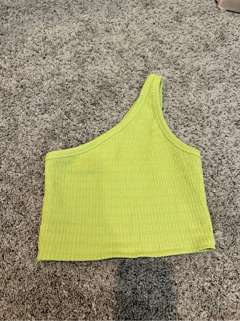 American Eagle Outfitters One-Shoulder Ribbed Crop Top - Neon Yellow-Green